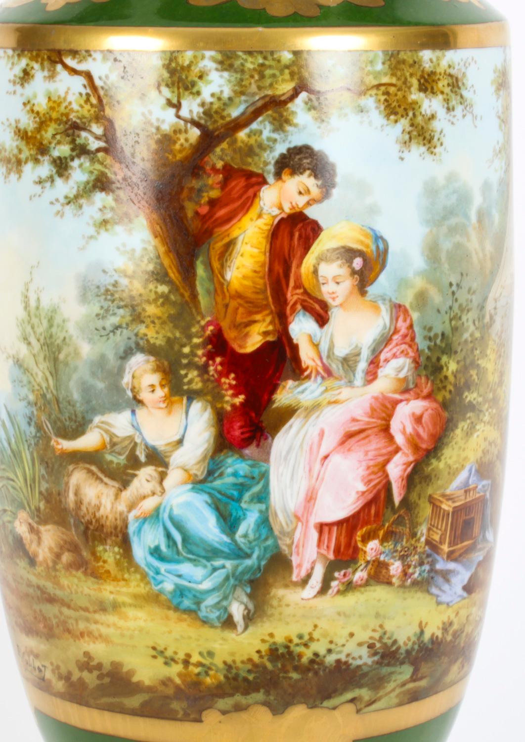 This is a fine quality French Sèvres porcelain and gilt-bronze-mounted vase by Manufacture Nationale de Sèvres and signed by the artist E Collot dating from Circa 1890.

Beautifully hand painted with romantic figures under a tree, with gilt