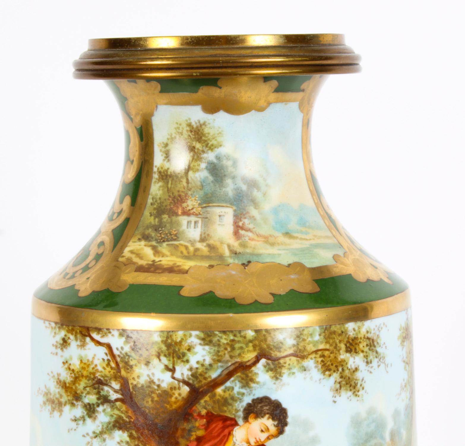 Late 19th Century Antique French Sevres Ormolu Mounted Porcelain Vase 19th C
