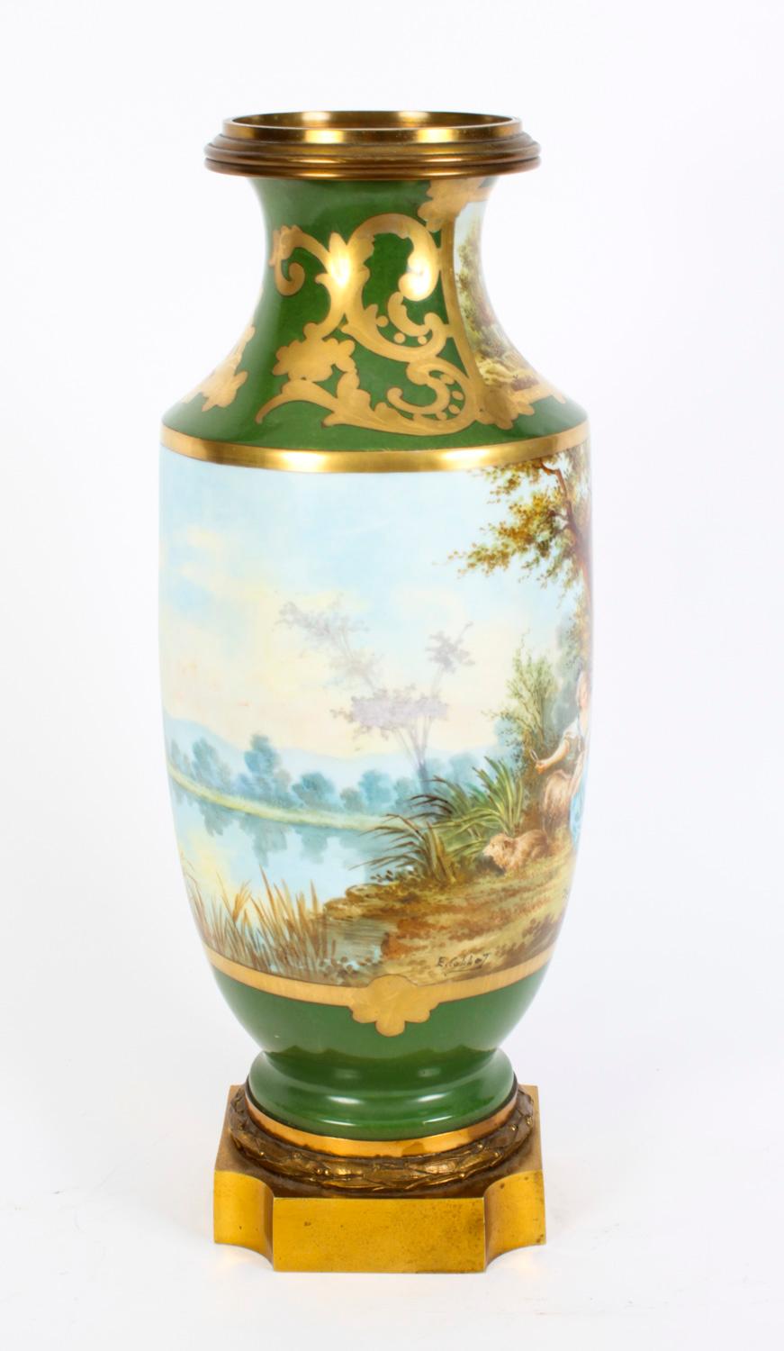 Antique French Sevres Ormolu Mounted Porcelain Vase 19th C 1