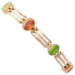 Antico bracciale Gate in oro giallo con Citrino da 5,19 carati e Peridoto da 3,72 carati