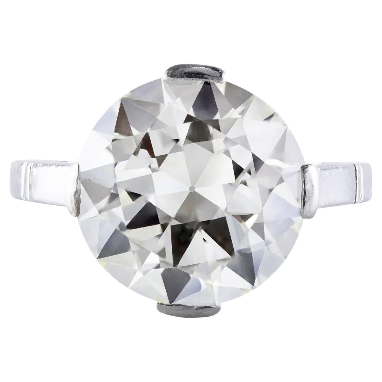 Bague de fiançailles solitaire ancienne en diamant taille vieille Europe de 5,19 carats en vente
