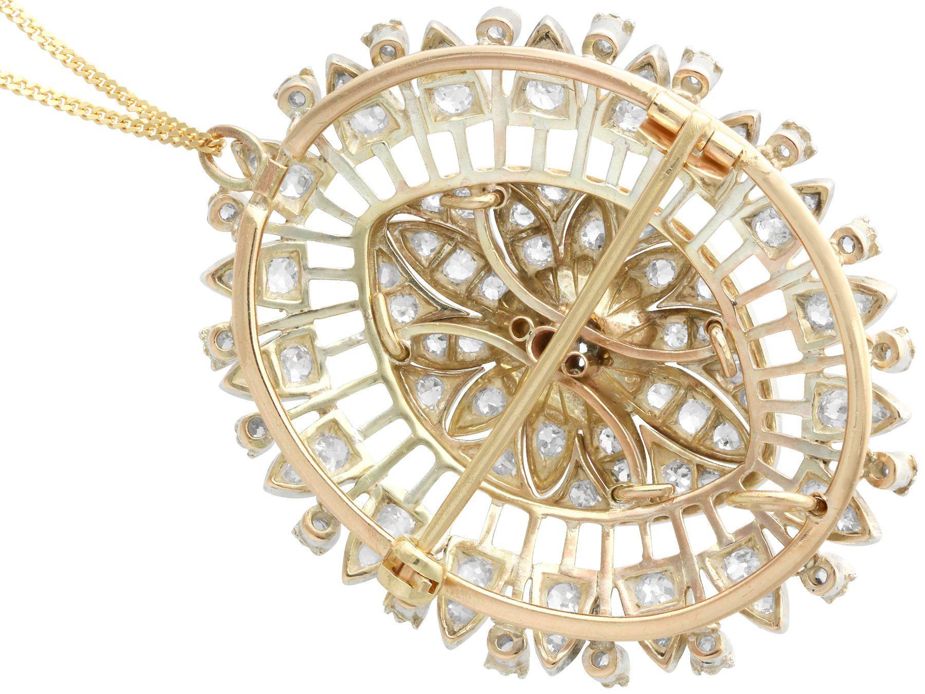 Women's or Men's Antique 5.24 Carat Diamond and Yellow Gold Pendant / Brooch