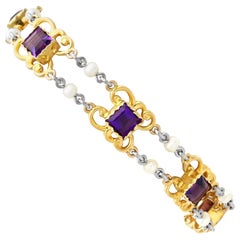 Antikes Armband aus 15 Karat Gelbgold mit 5,25 Karat Amethyst und Perle