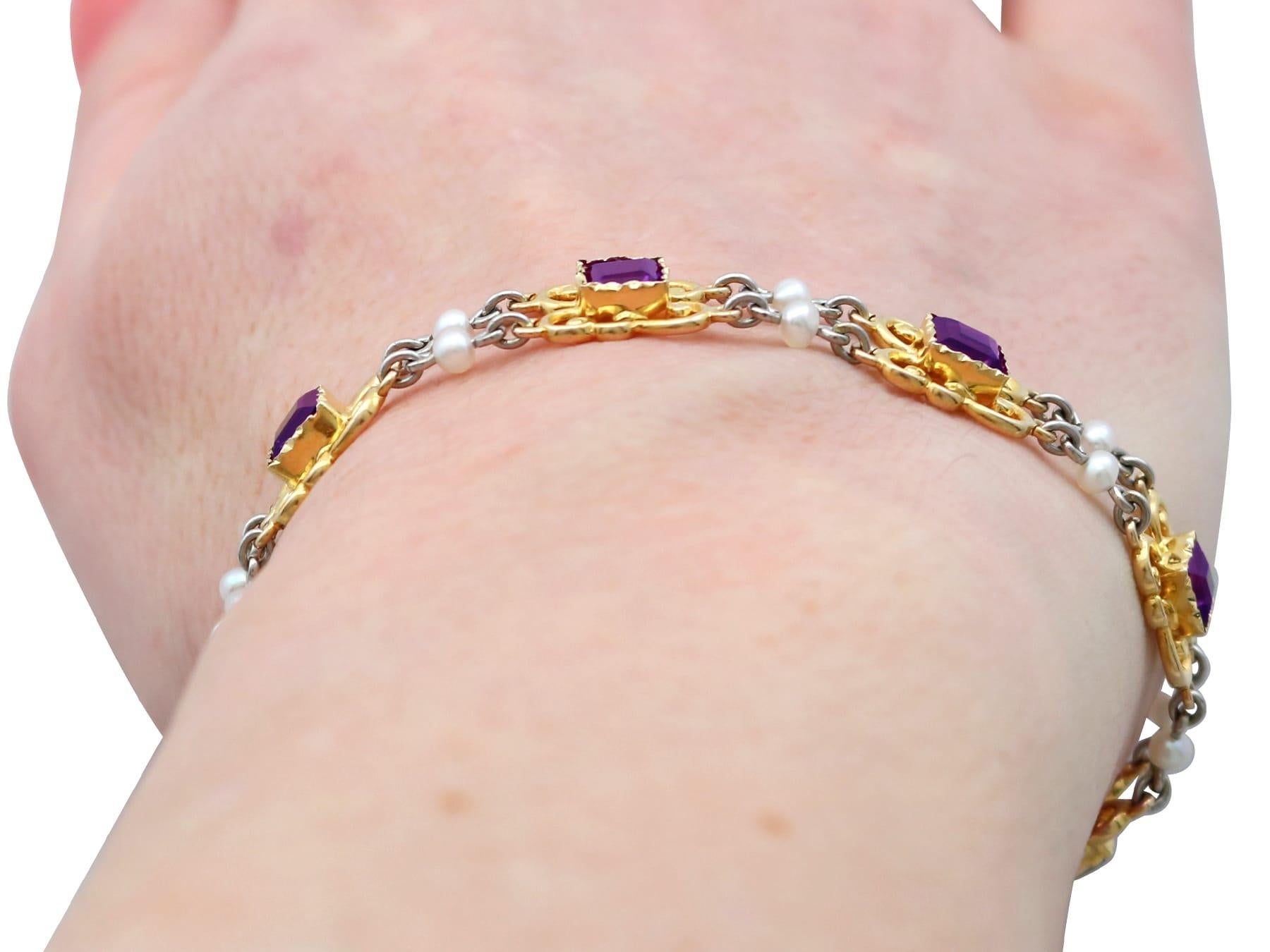 Antique 5.25 Carat Amethyst and Pearl 15K Yellow Gold Bracelet For Sale 3