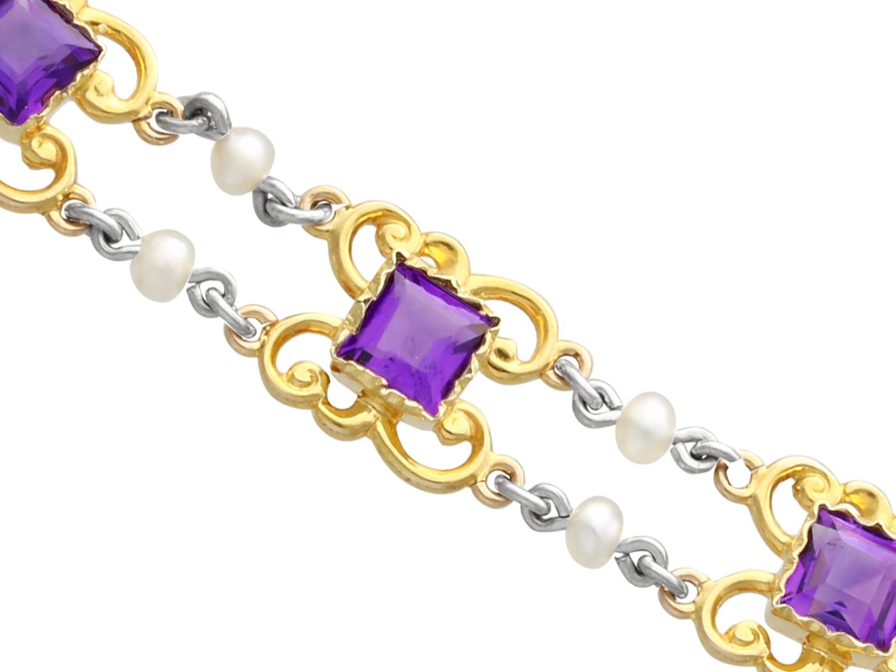 Bracelet ancien en or jaune 15 carats, perles et améthyste de 5,25 carats Unisexe en vente
