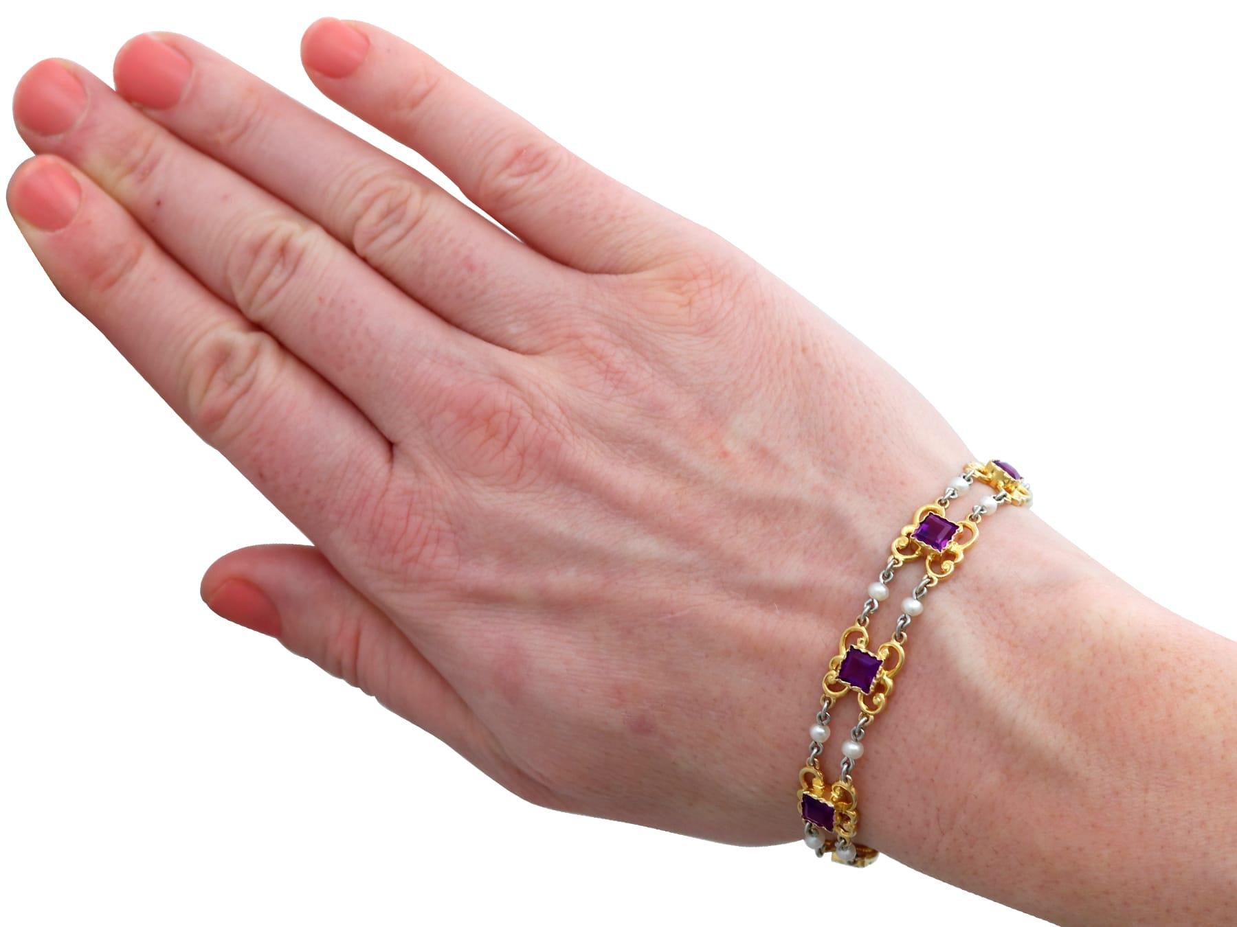 Bracelet ancien en or jaune 15 carats, perles et améthyste de 5,25 carats en vente 4