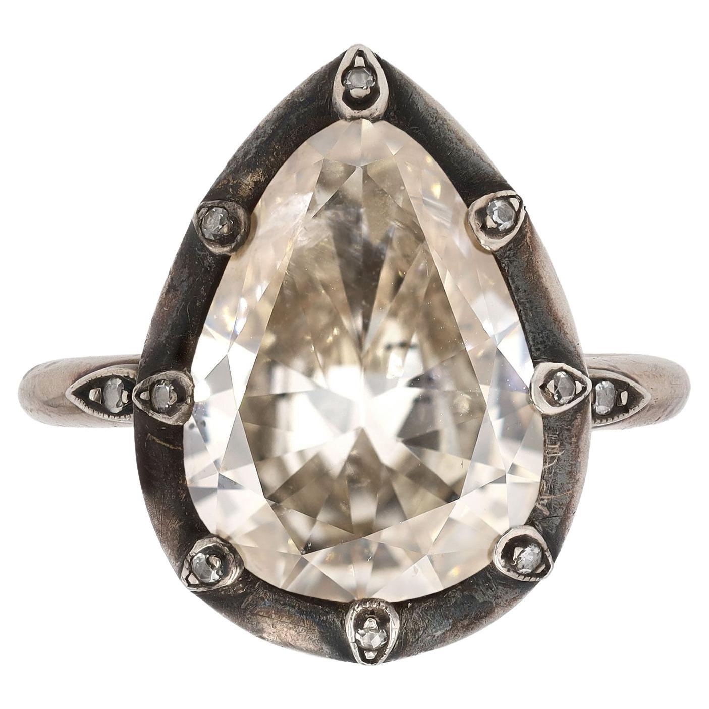 Antique 5.31 Carat Pear Cut Champagne Diamond Ring