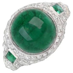 Used 5.46ct Cabochon Cut Emerald Engagement Ring, Platinum, Circa 1920