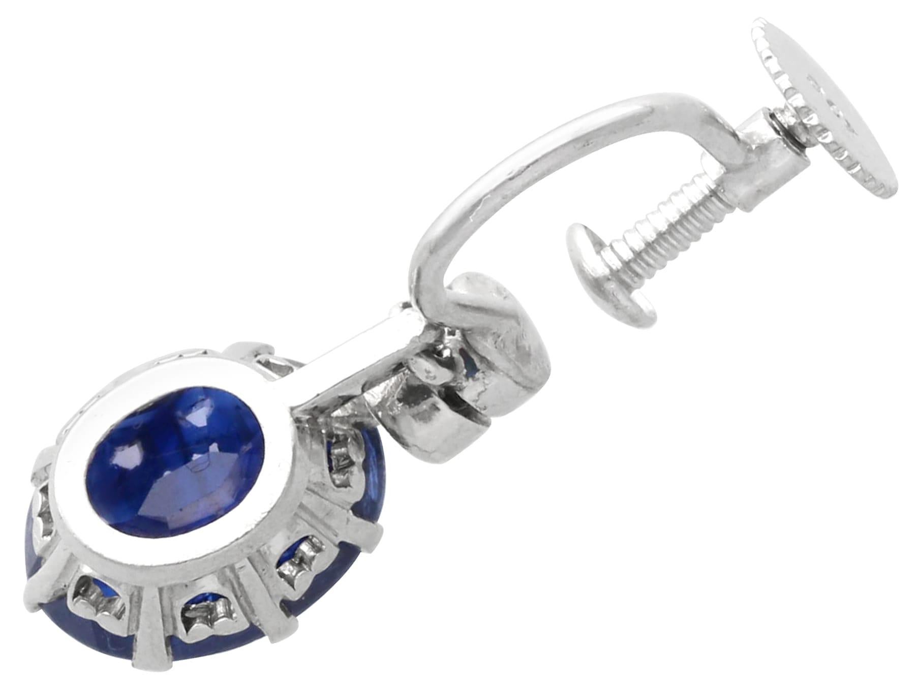 Women's or Men's Antique 5.50 Carat Sapphire and Diamond 9k White Gold Drop Earrings For Sale