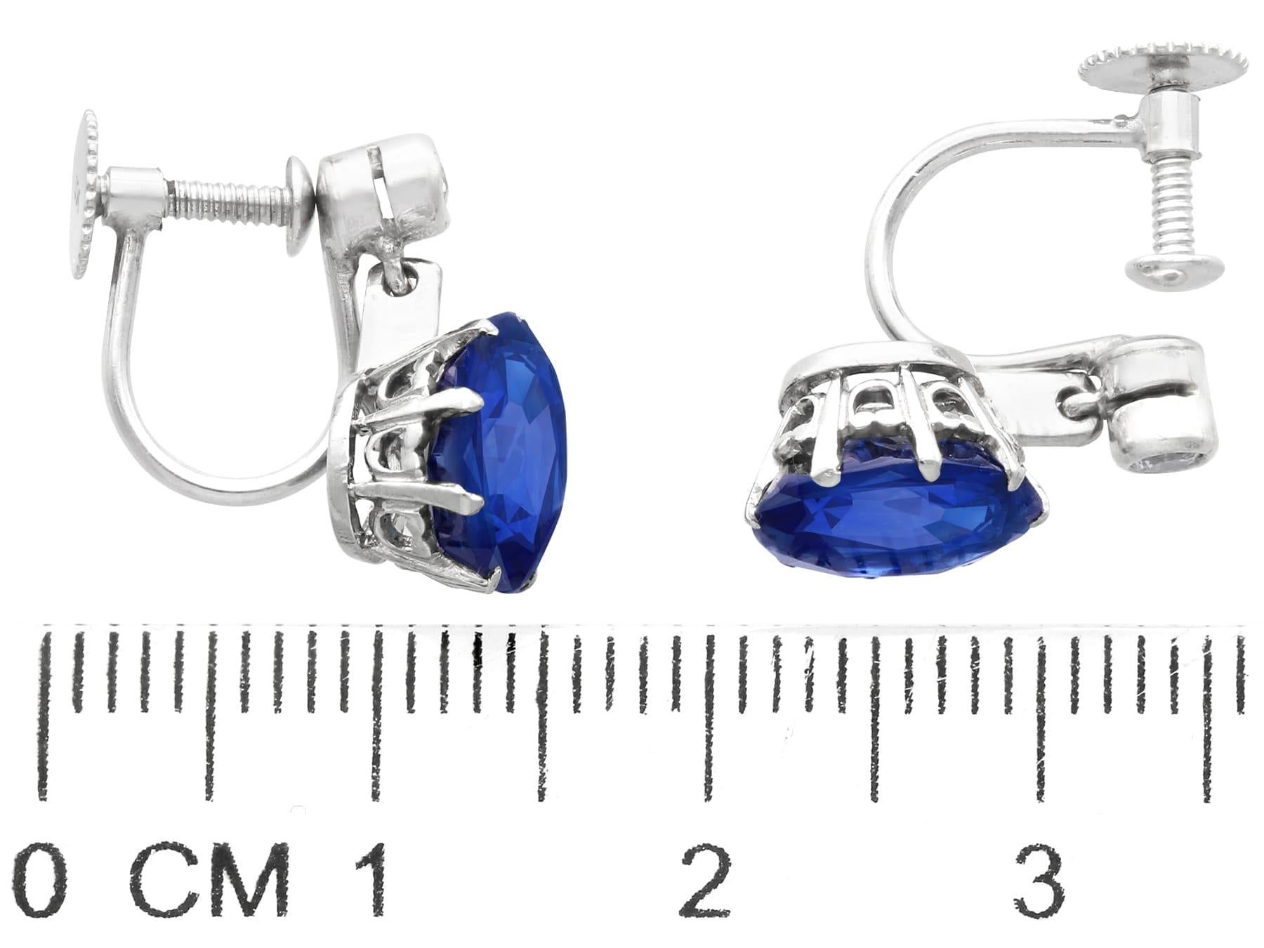 Antique 5.50 Carat Sapphire and Diamond 9k White Gold Drop Earrings For Sale 1