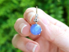 Antique 5.50Ct Chalcedony 0.10Ct Diamond 15k Yellow Gold Drop Earrings