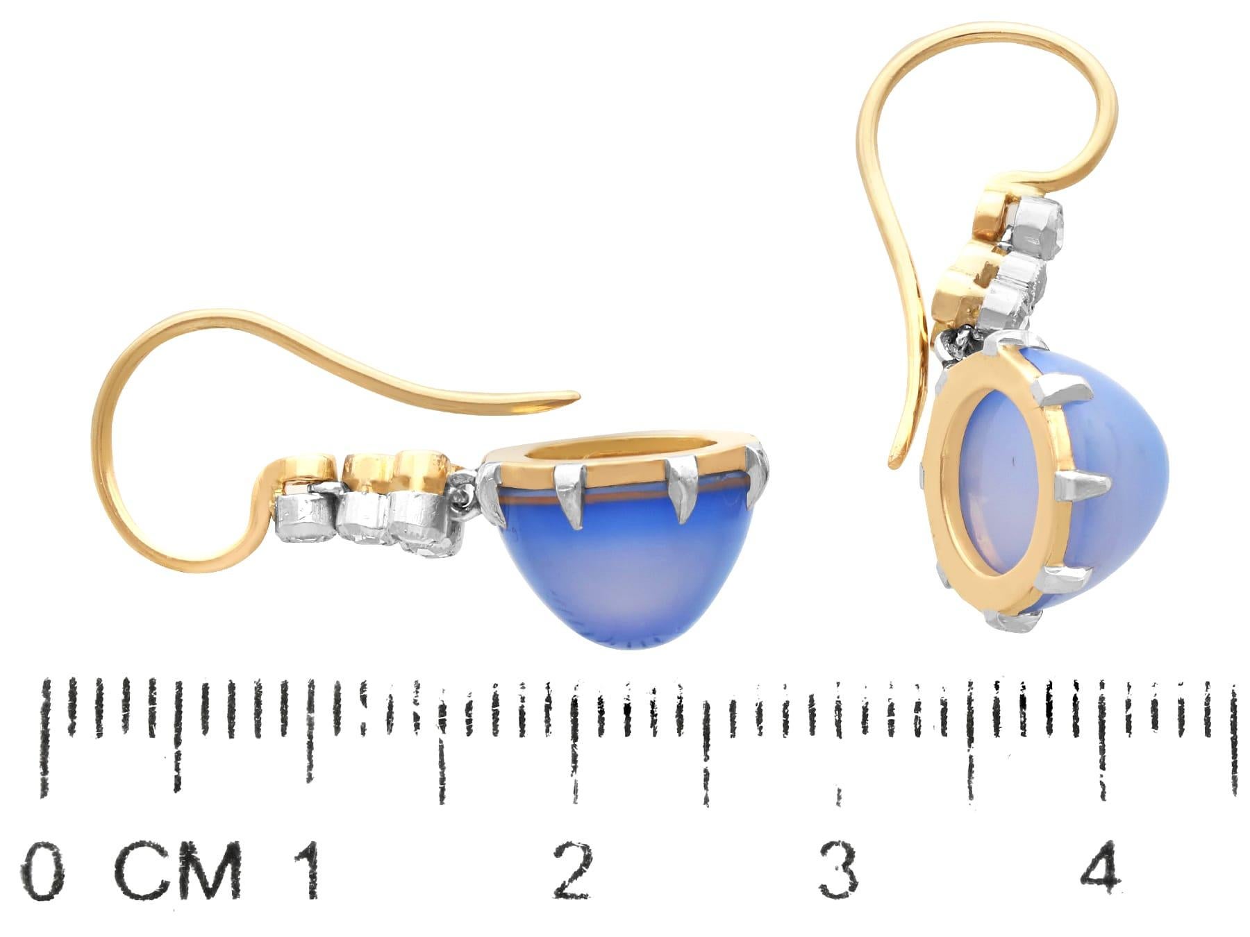 Women's or Men's Antique 5.50Ct Chalcedony 0.10Ct Diamond 15k Yellow Gold Drop Earrings