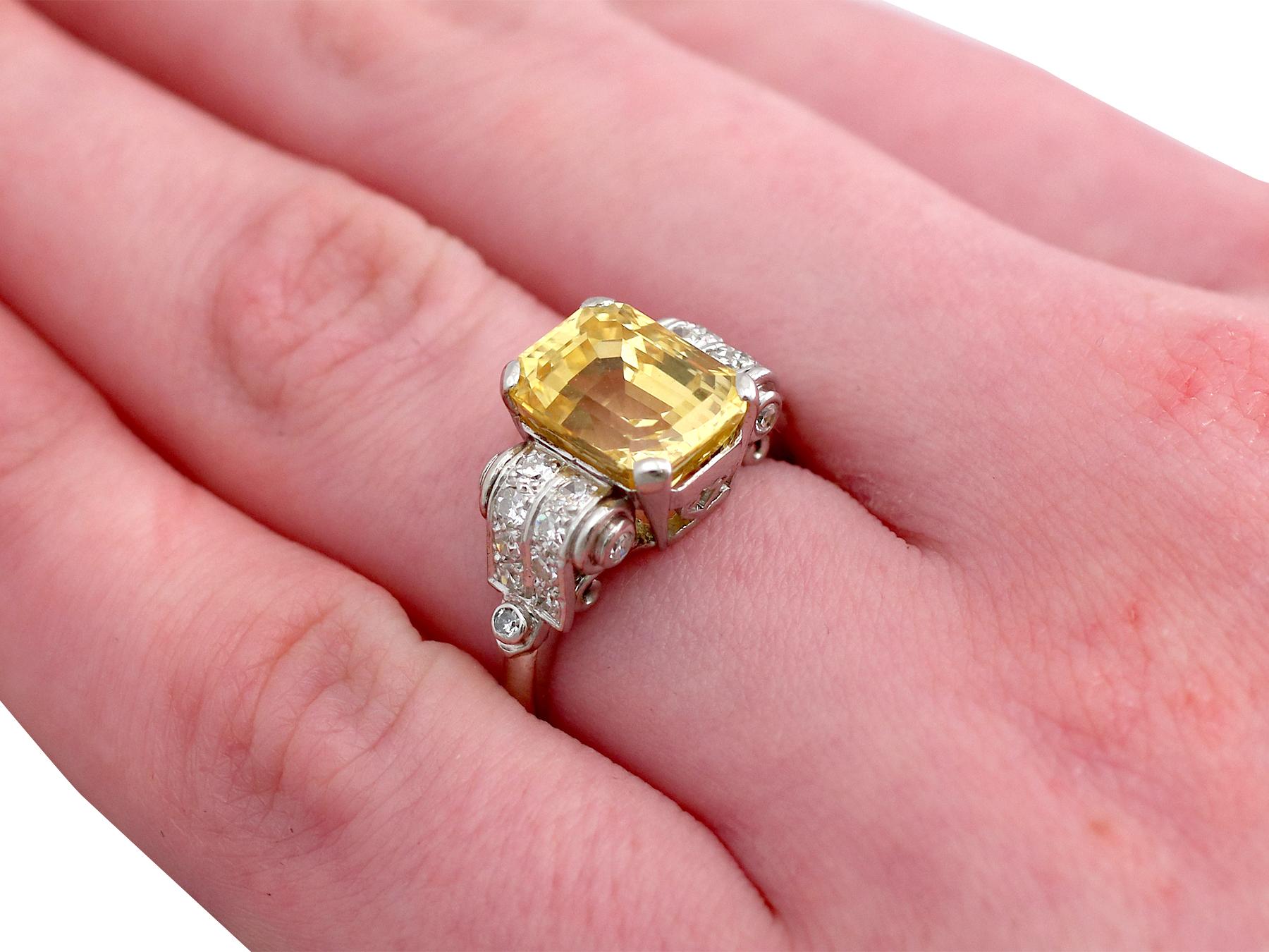 Antique 5.52 carat Yellow Sapphire and Diamond Platinum Dress Ring  5