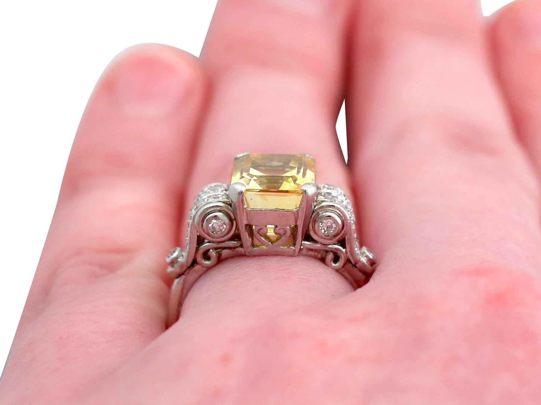 Antique 5.52 carat Yellow Sapphire and Diamond Platinum Dress Ring  6