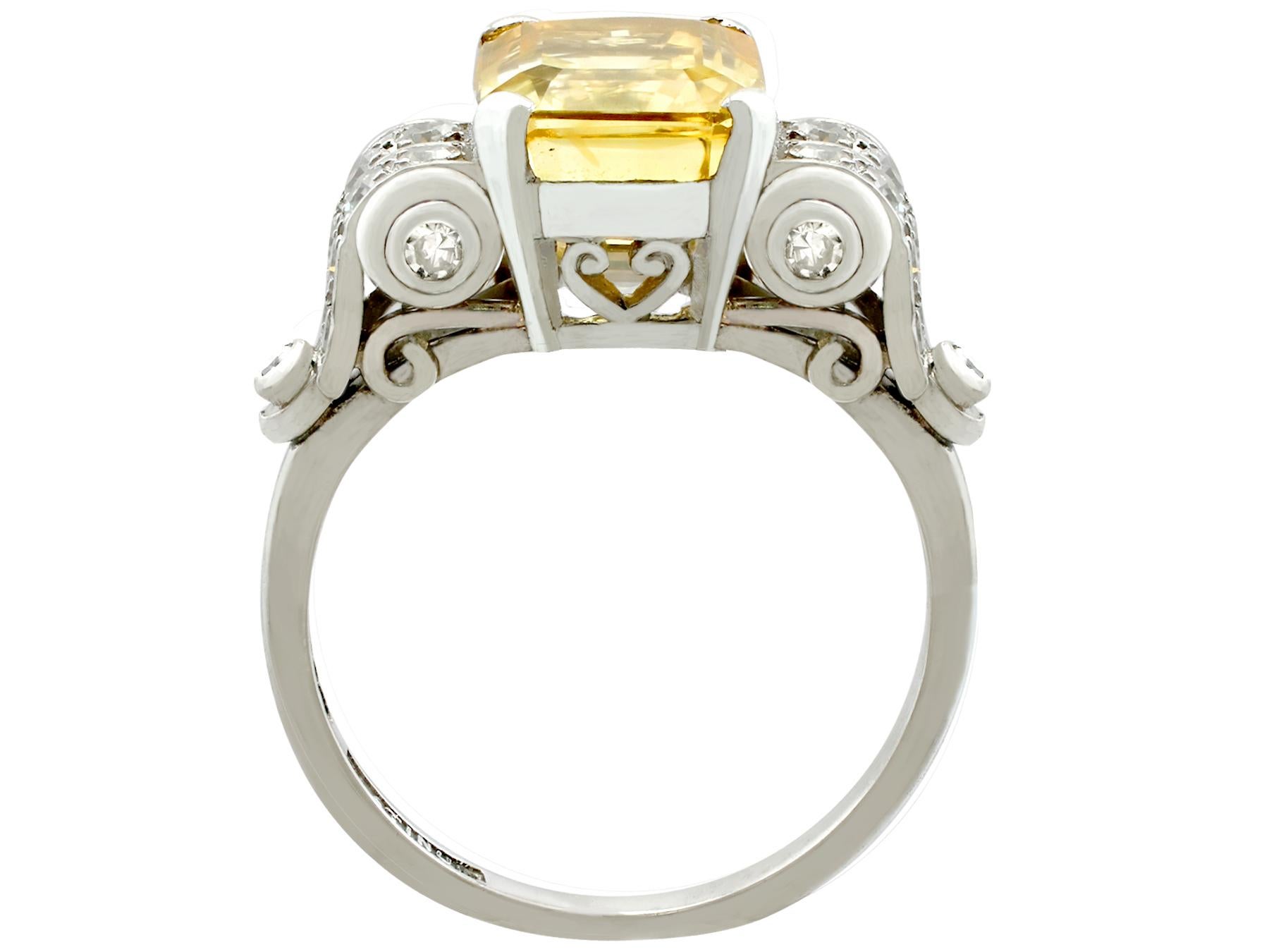 Antique 5.52 carat Yellow Sapphire and Diamond Platinum Dress Ring  In Excellent Condition In Jesmond, Newcastle Upon Tyne