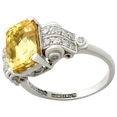 Antique 5.52 carat Yellow Sapphire and Diamond Platinum Dress Ring 