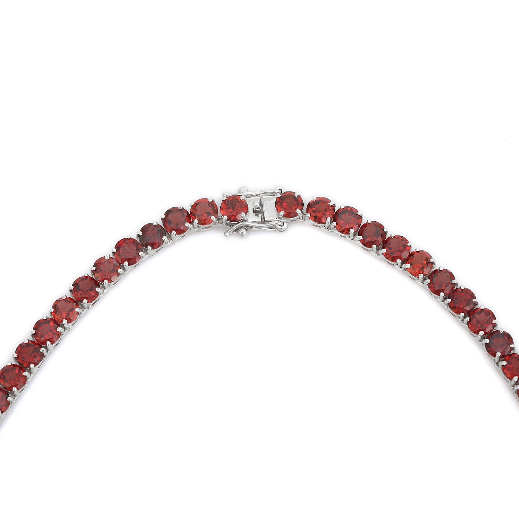 Contemporaneo Antica collana da tennis con granato naturale da 55,46 carati in argento per regali di nozze in vendita