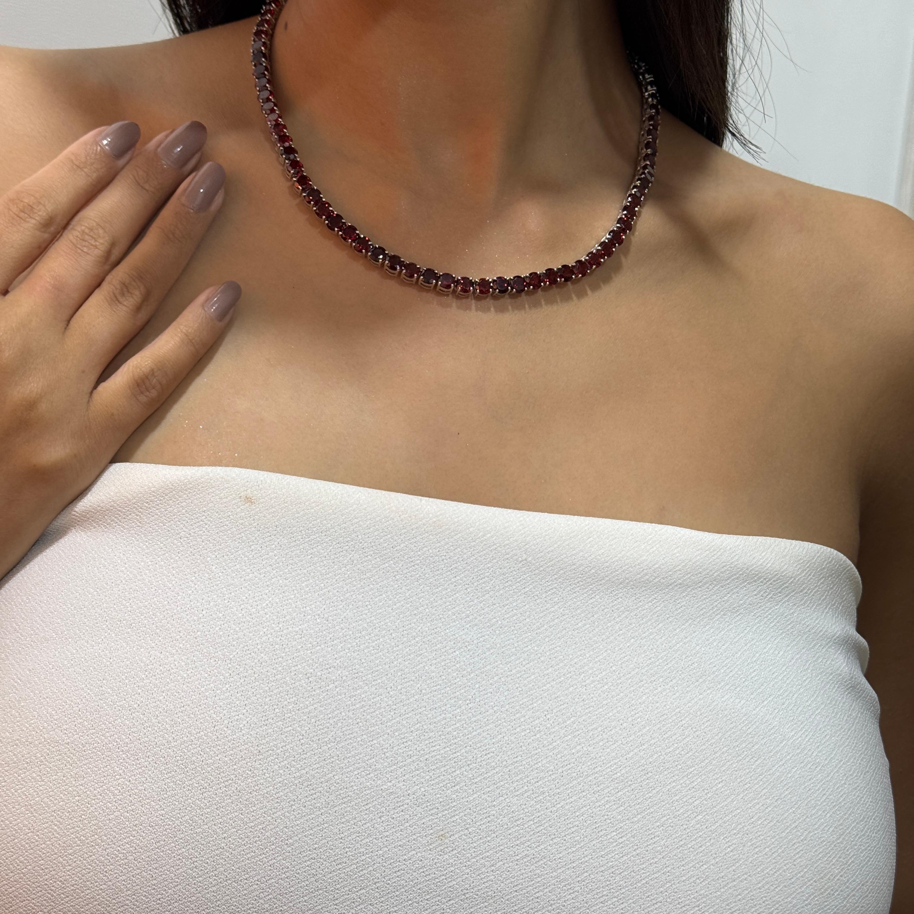 Antike 55,46 Karat natürlichen Granat Tennis Halskette in Silber für Hochzeitsgeschenke im Angebot 2