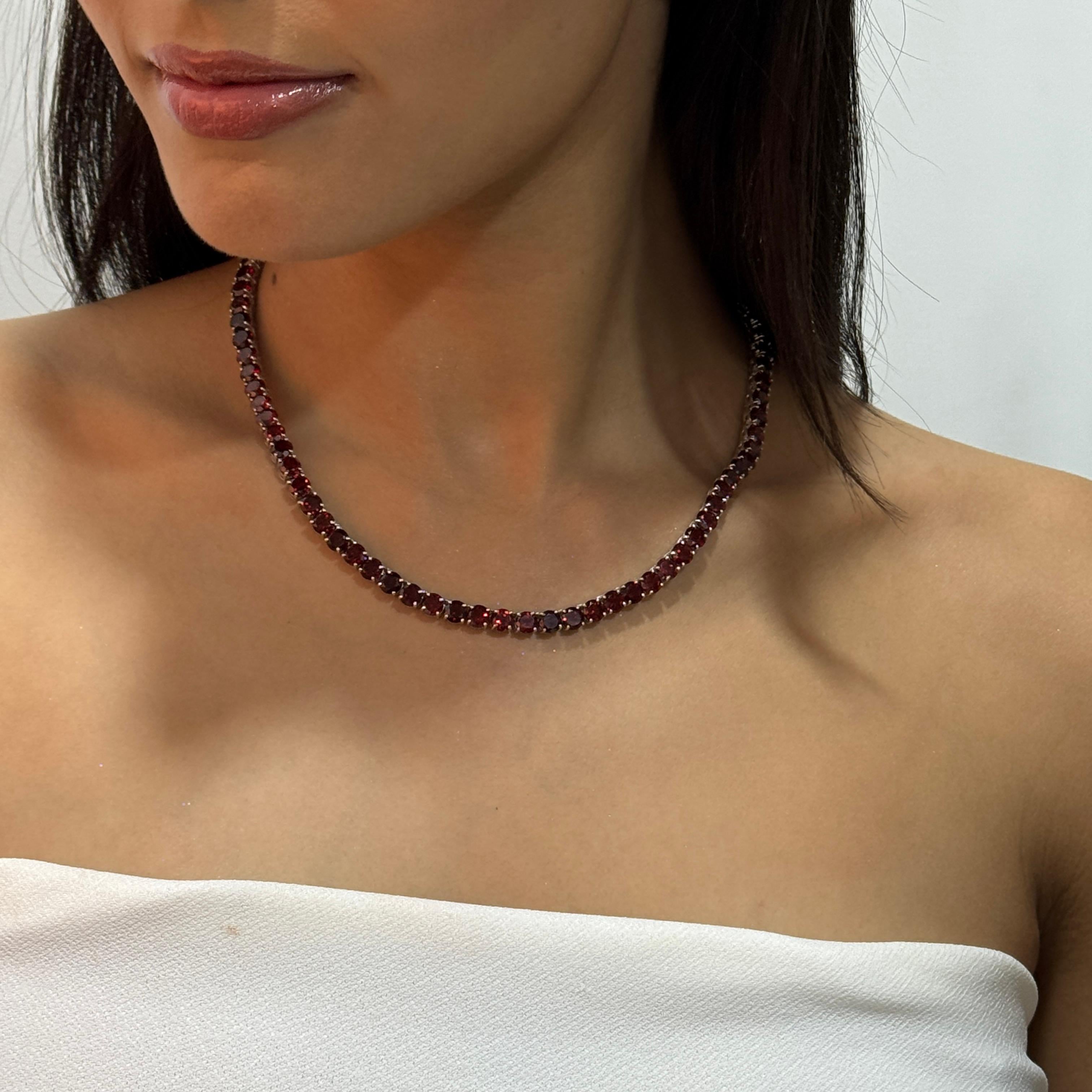 Antike 55,46 Karat natürlichen Granat Tennis Halskette in Silber für Hochzeitsgeschenke Damen im Angebot