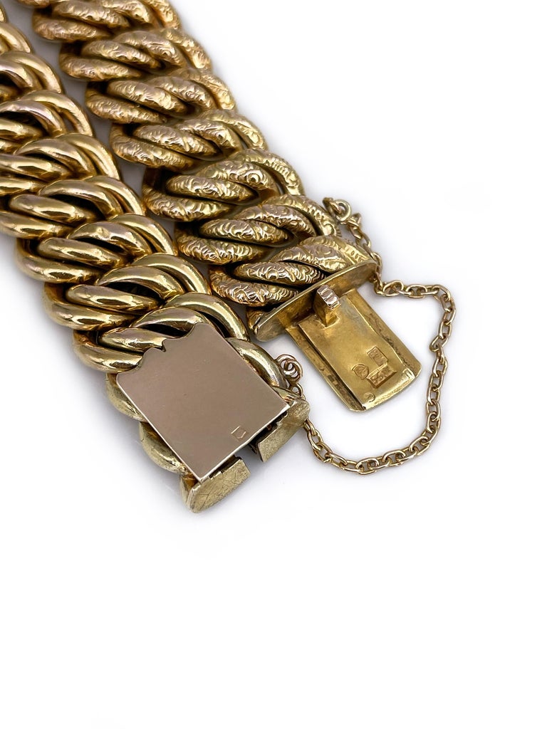 Antique 56 Hallmark Gold Wide Chain Link Bracelet For Sale at 1stDibs