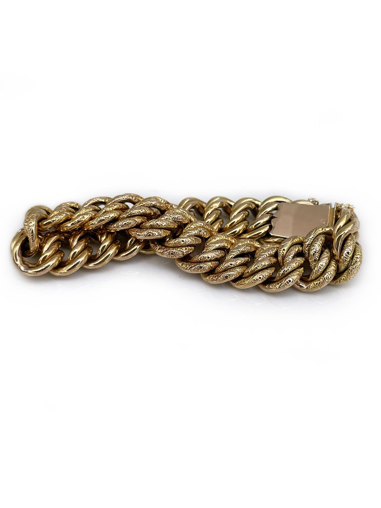 Antique 56 Hallmark Gold Wide Chain Link Bracelet For Sale at 1stDibs