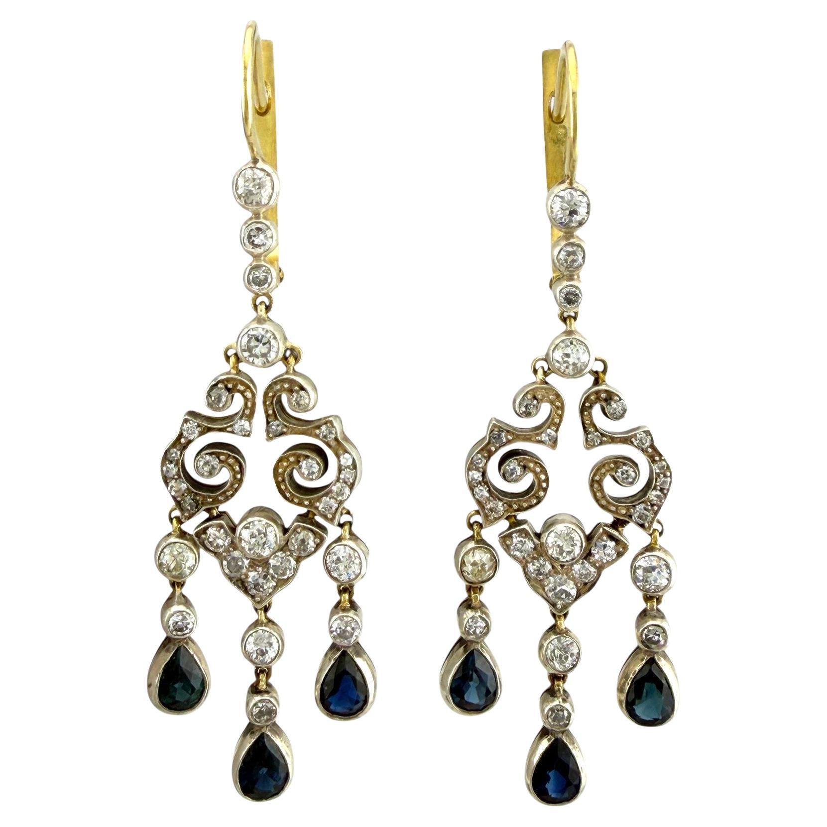 Orecchini antichi in oro giallo 56K, smalto e diamanti da 2,31 carati, circa 1930 in vendita