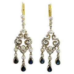 Antique 56K Yellow Gold, Enamel & 2.31ct Diamond Earrings, Circa 1930s