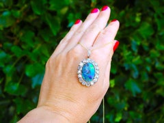 Antique 5.72 Carat Harlequin Opal and 7.52 Carat Diamond 12K Yellow Gold Pendant