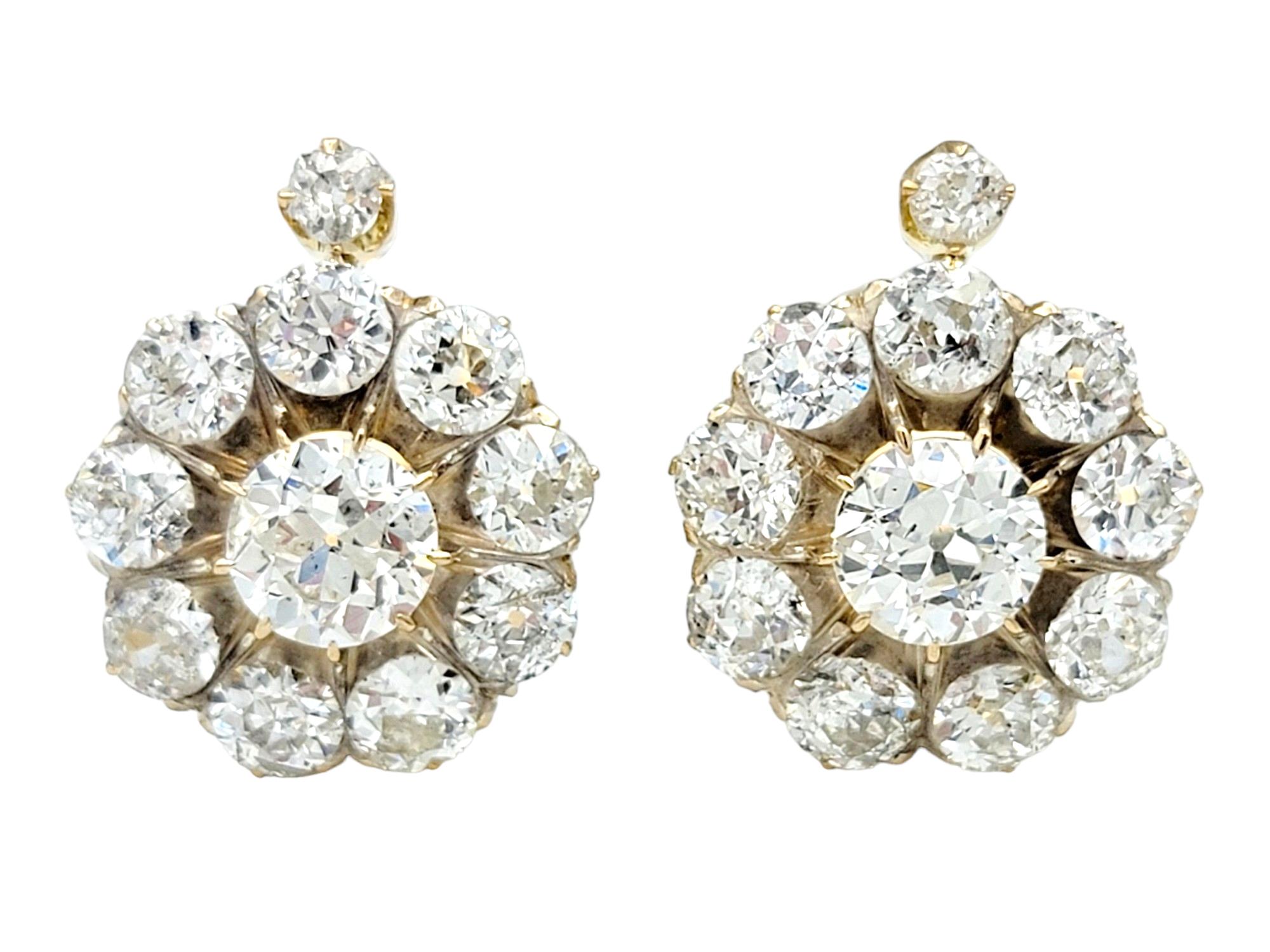 This stunning pair of antique diamond clip-on earrings, set in radiant 14 karat yellow gold, is a classic and elegant choice that exudes timeless beauty. The use of round old European cut diamonds adds a vintage charm to the earrings, and the