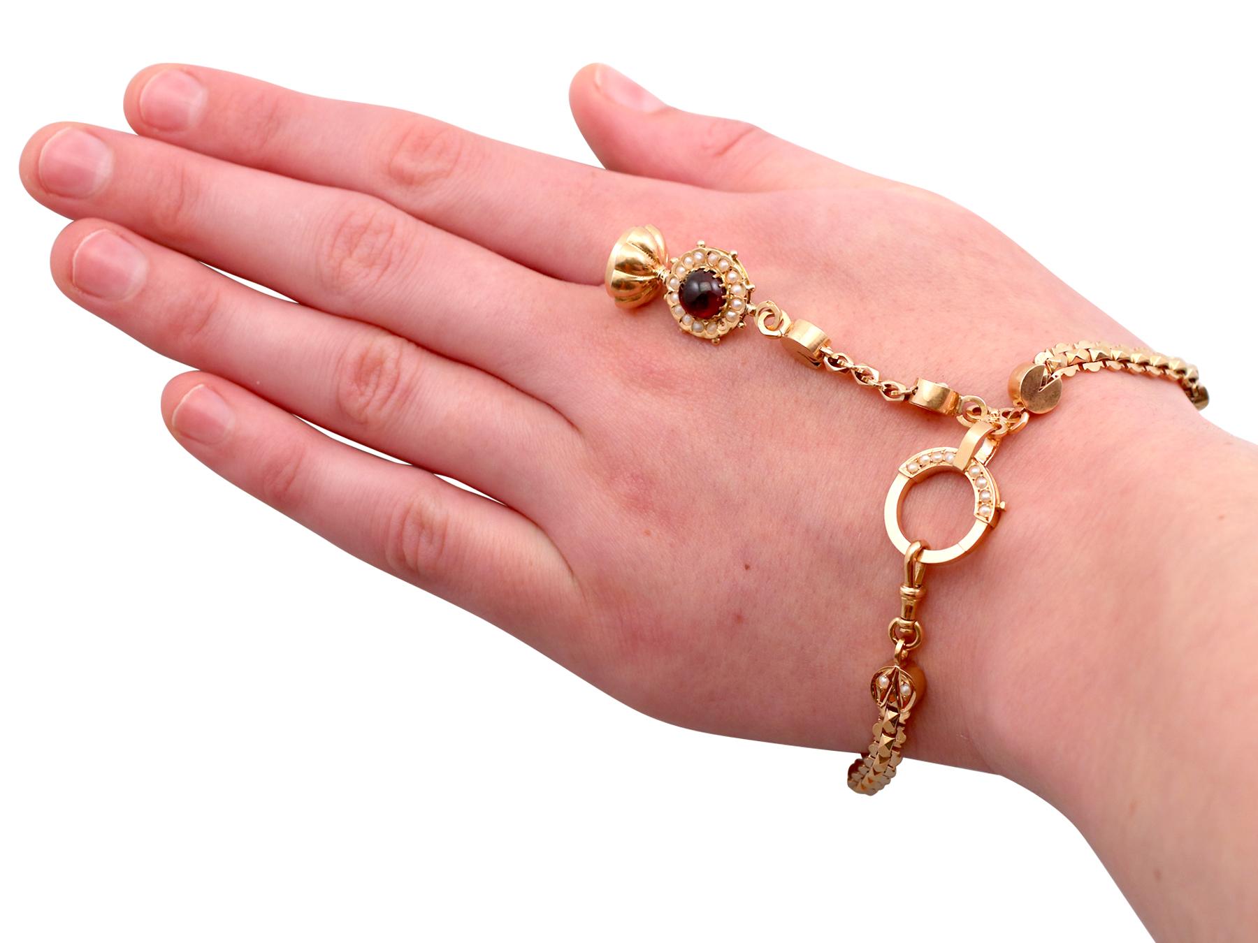 Antique 5.79 Carat Garnet and Pearl Rose Gold Albertina Watch Chain 6