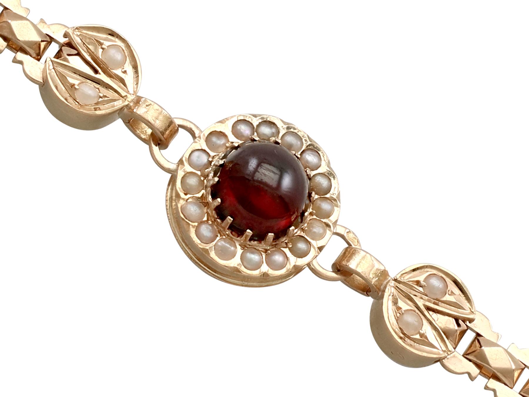 Antique 5.79 Carat Garnet and Pearl Rose Gold Albertina Watch Chain In Excellent Condition In Jesmond, Newcastle Upon Tyne