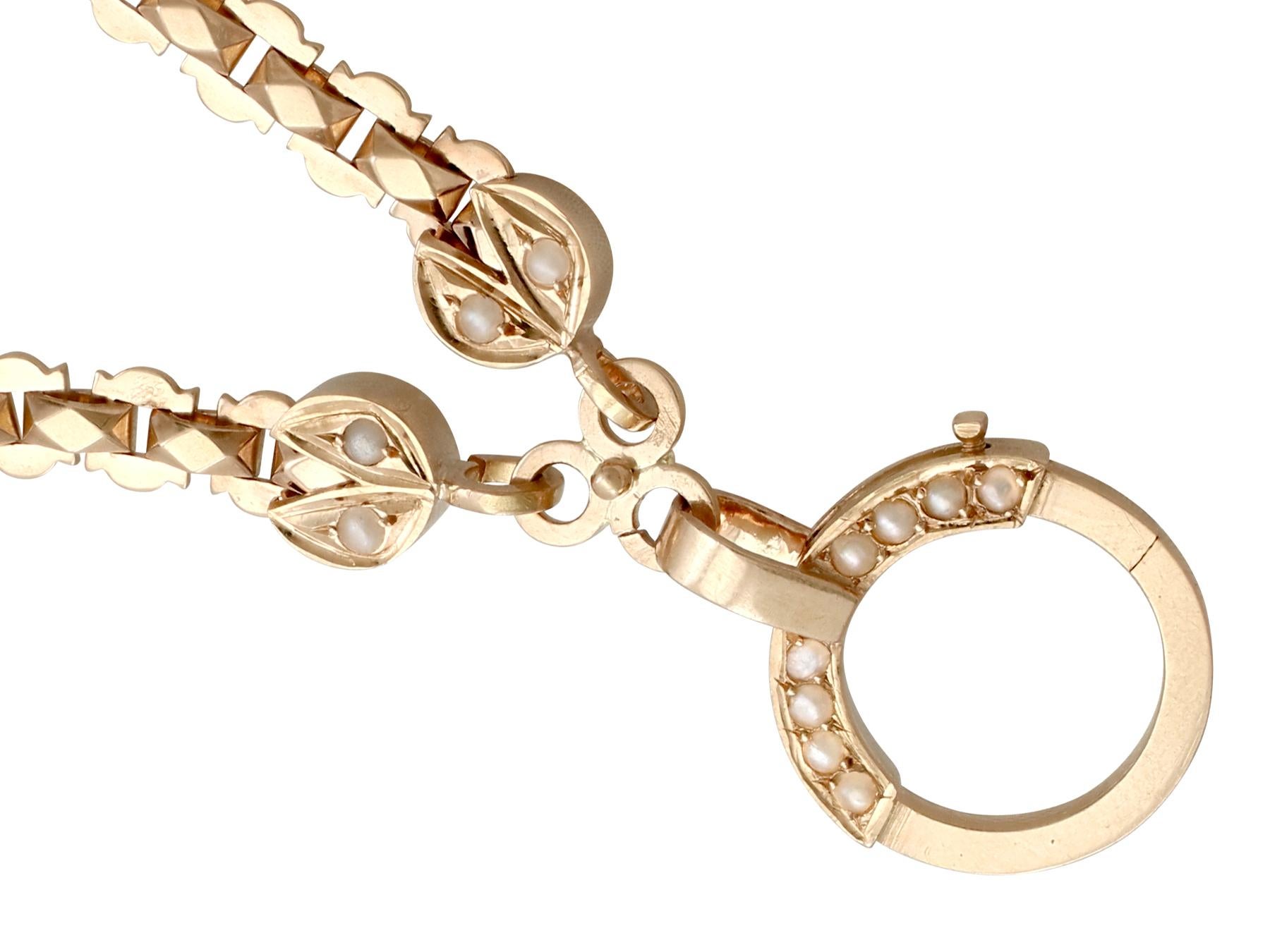 Women's or Men's Antique 5.79 Carat Garnet and Pearl Rose Gold Albertina Watch Chain