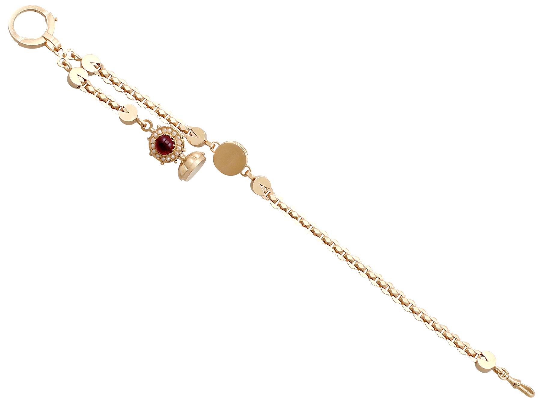 Antique 5.79 Carat Garnet and Pearl Rose Gold Albertina Watch Chain 3