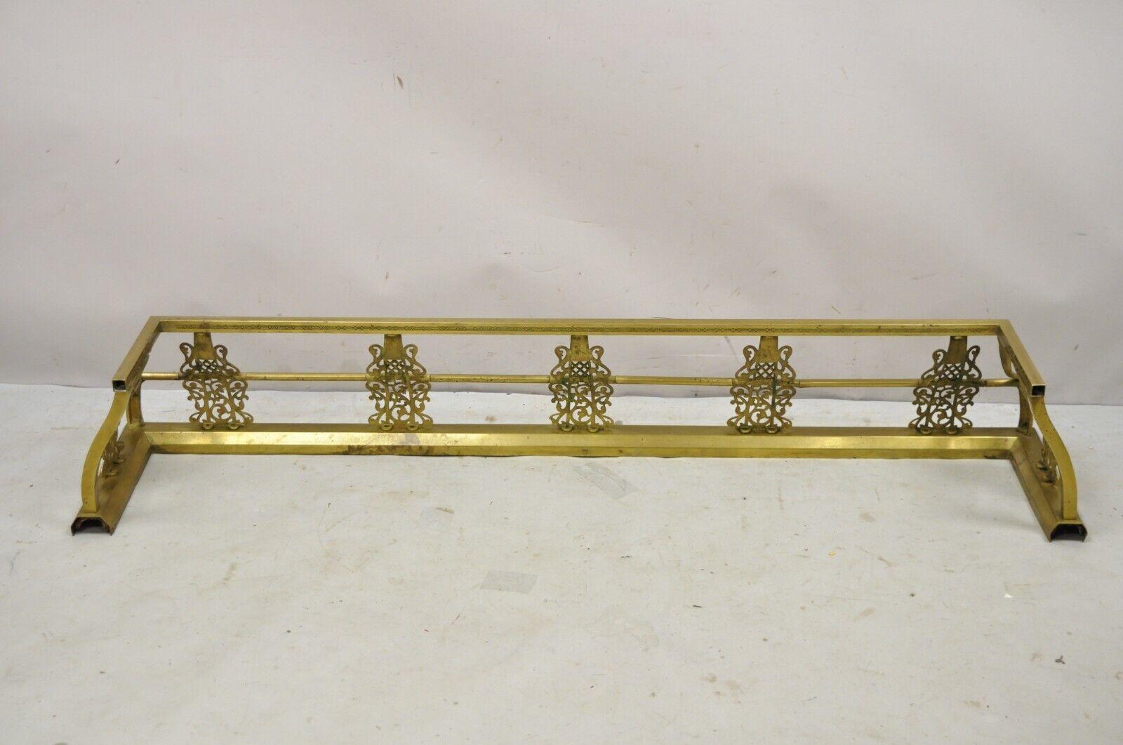 Antique Victorian Brass Scroll Accented Fireplace Hearth Fender Surround For Sale 3