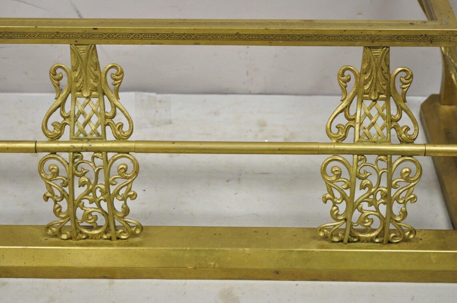 Antique Victorian Brass Scroll Accented Fireplace Hearth Fender Surround For Sale 4