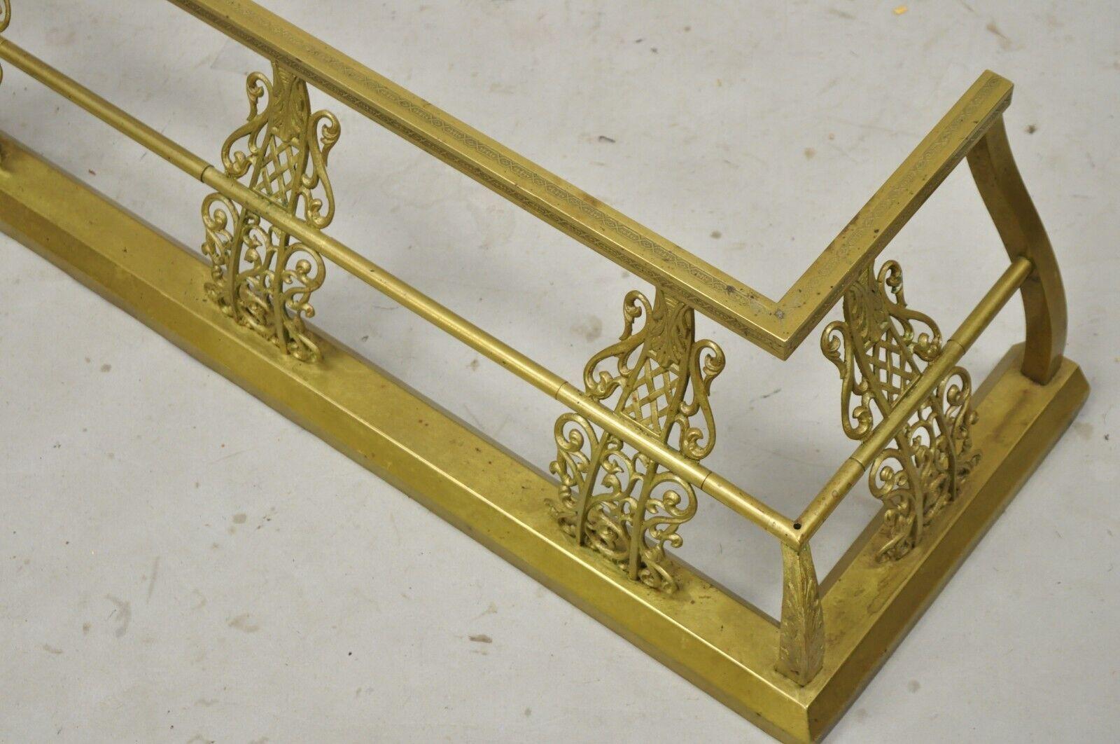 Antique Victorian Brass Scroll Accented Fireplace Hearth Fender Surround For Sale 5