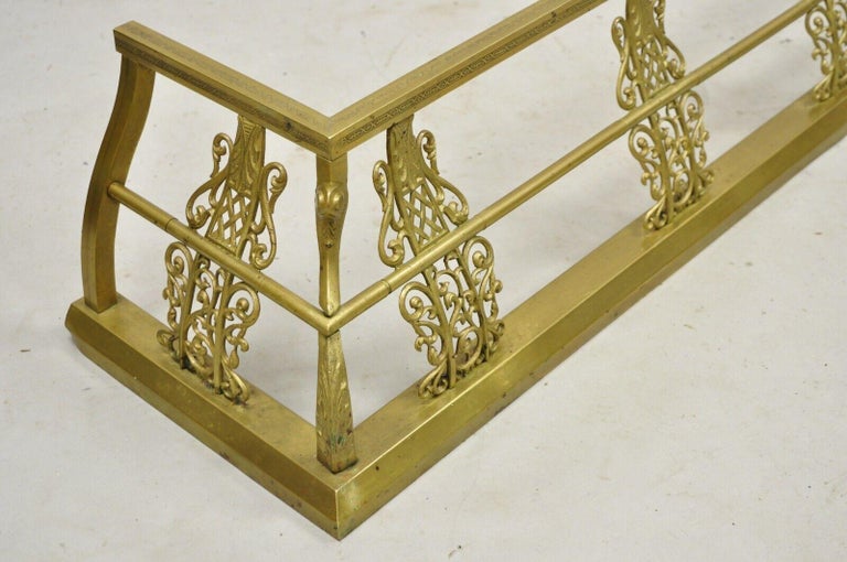 Antique Victorian Brass Scroll Accented Fireplace Hearth Fender