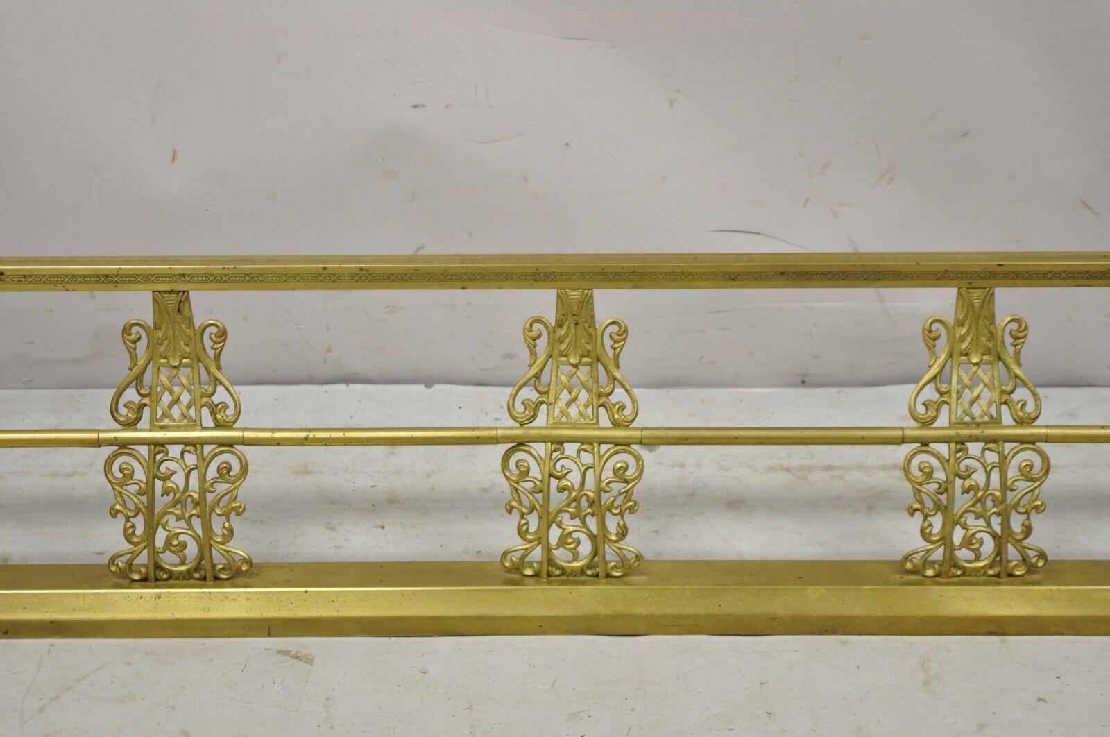 19th Century Antique Victorian Brass Scroll Accented Fireplace Hearth Fender Surround For Sale
