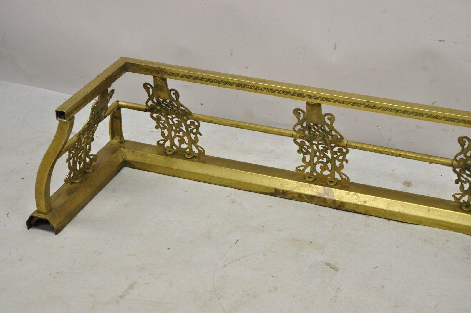 Antique Victorian Brass Scroll Accented Fireplace Hearth Fender Surround For Sale 2