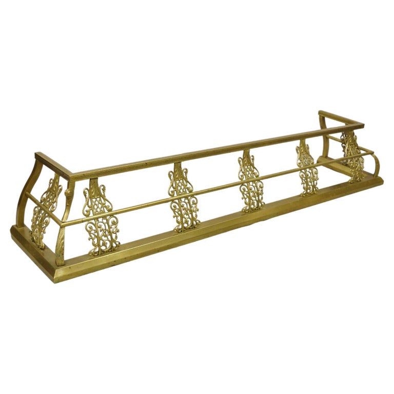 Antique Victorian Brass Scroll Accented Fireplace Hearth Fender