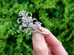 Antique 5.85Ct Diamond and 15k White Gold Floral Brooch Circa 1925