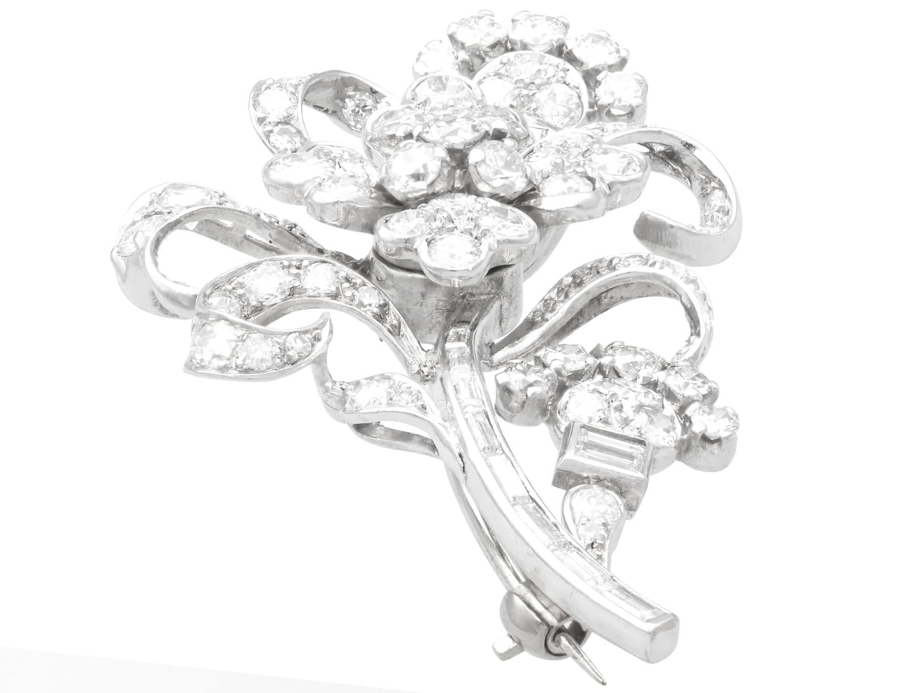 Old European Cut Antique 5.85Ct Diamond and 15k White Gold Floral Brooch Circa 1925 For Sale