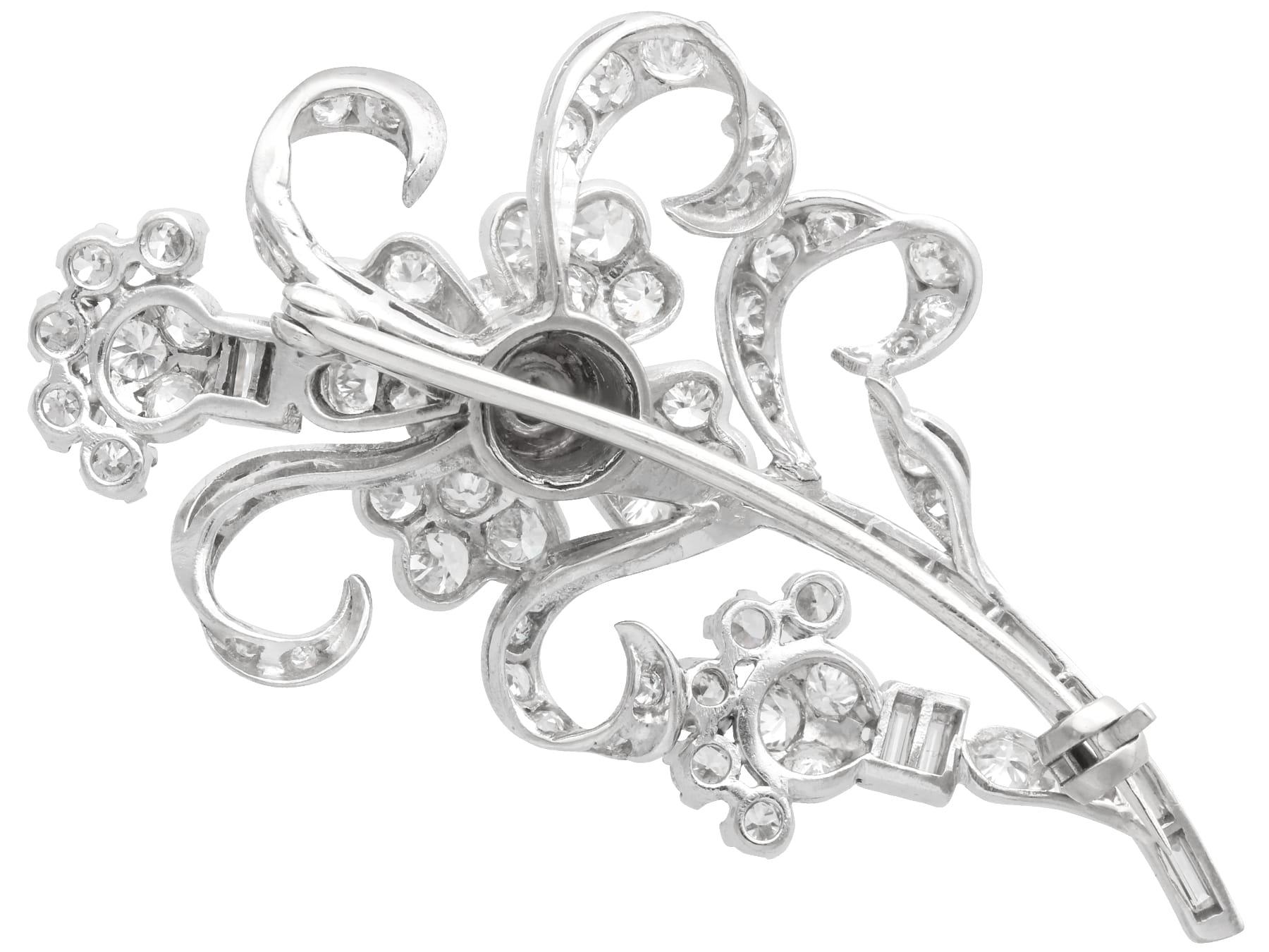Women's or Men's Antique 5.85Ct Diamond and 15k White Gold Floral Brooch Circa 1925 For Sale