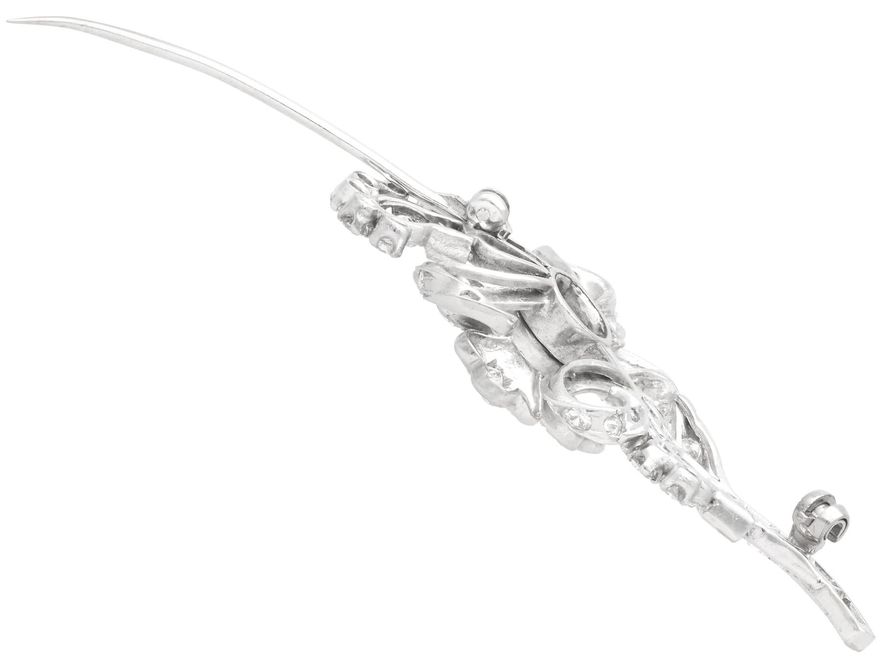 Antique 5.85Ct Diamond and 15k White Gold Floral Brooch Circa 1925 For Sale 1