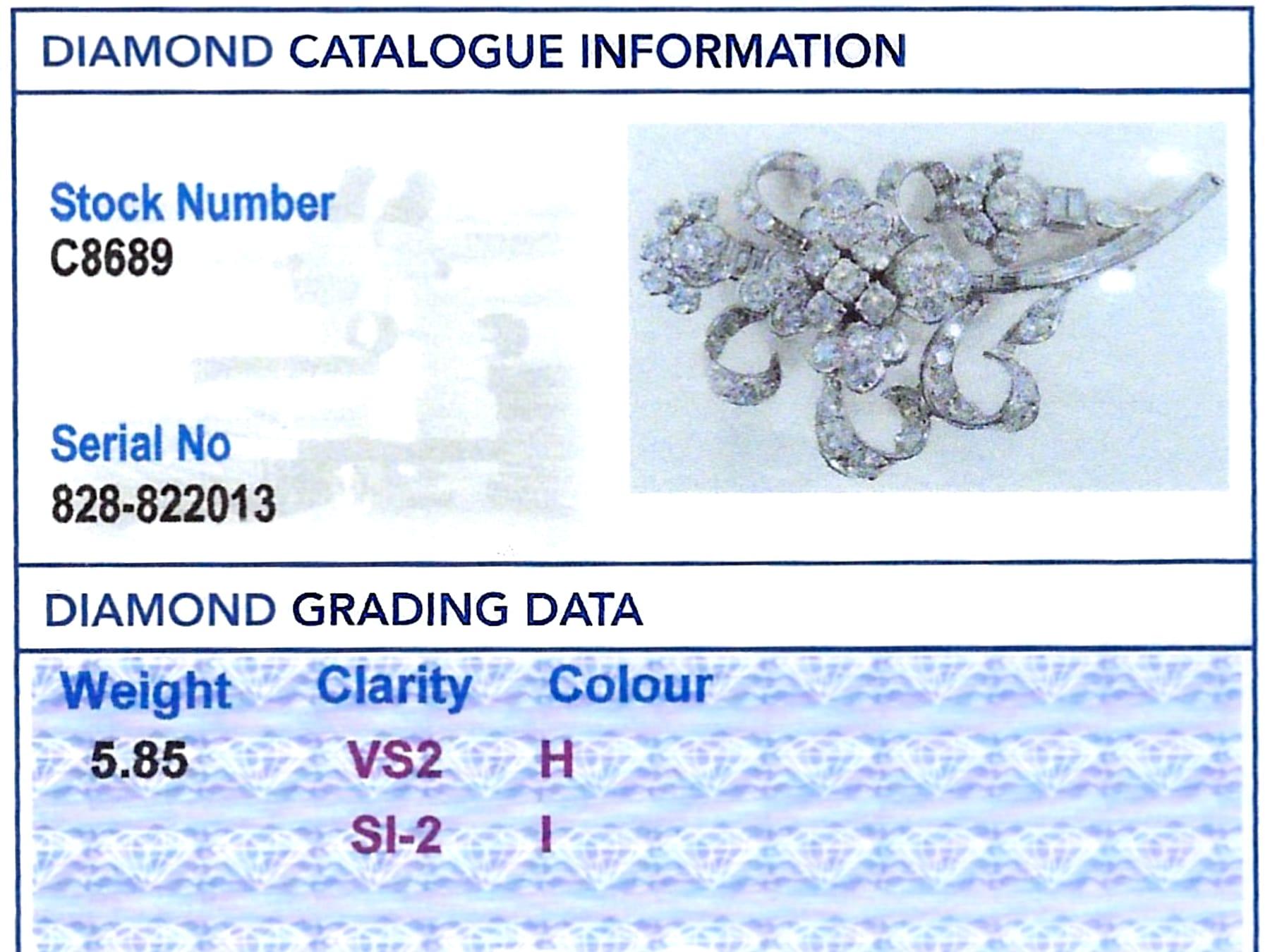 Antique 5.85Ct Diamond and 15k White Gold Floral Brooch Circa 1925 For Sale 3