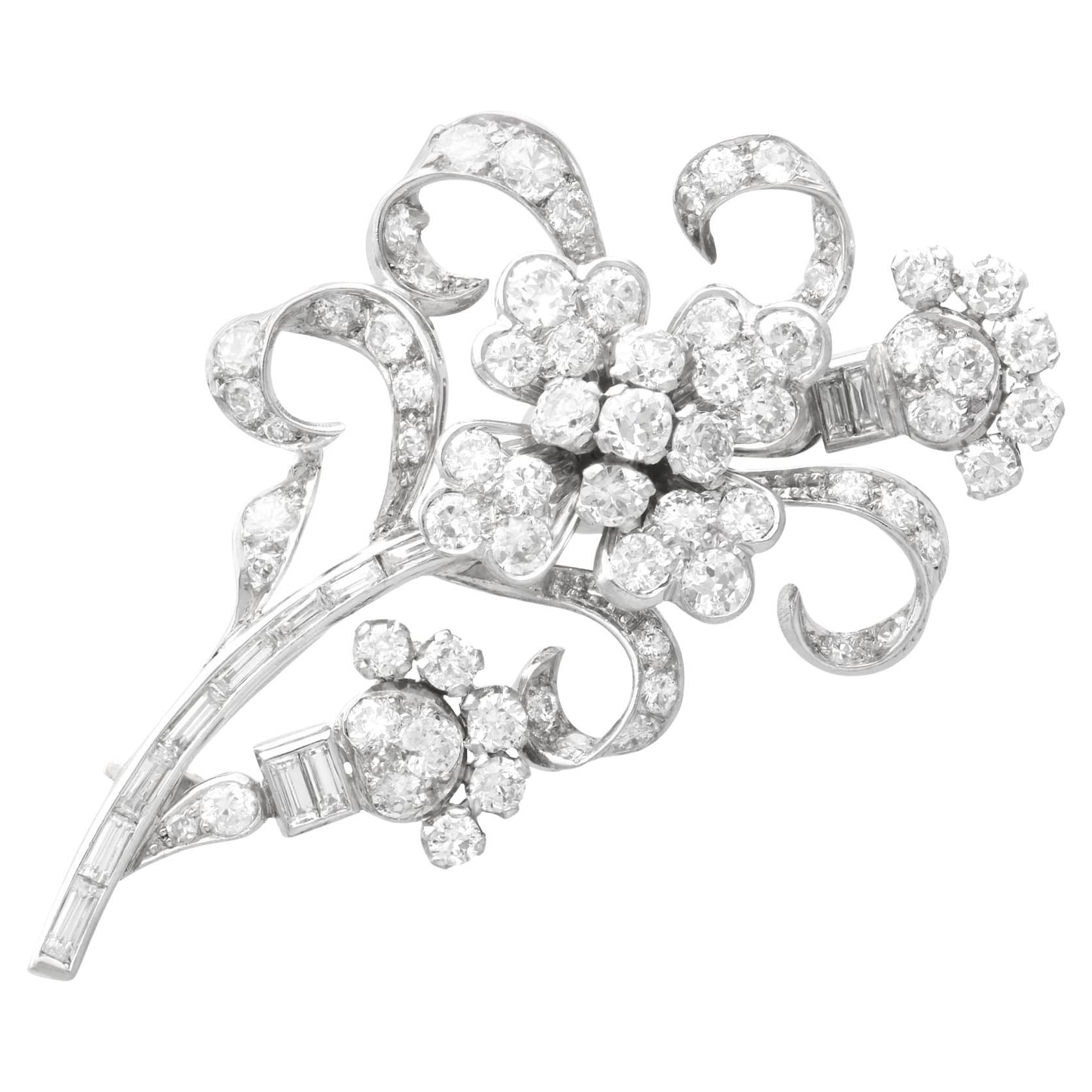Antique 5.85Ct Diamond and 15k White Gold Floral Brooch Circa 1925