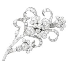 Antique 5.85Ct Diamond and 15k White Gold Floral Brooch Circa 1925