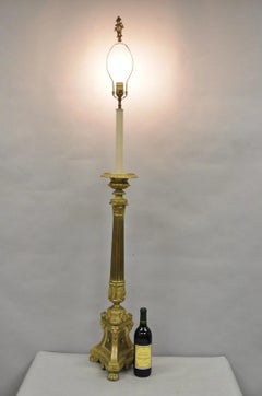Antique 59" Tall French Empire Renaissance Bronze Column Candlestick Table Lamp