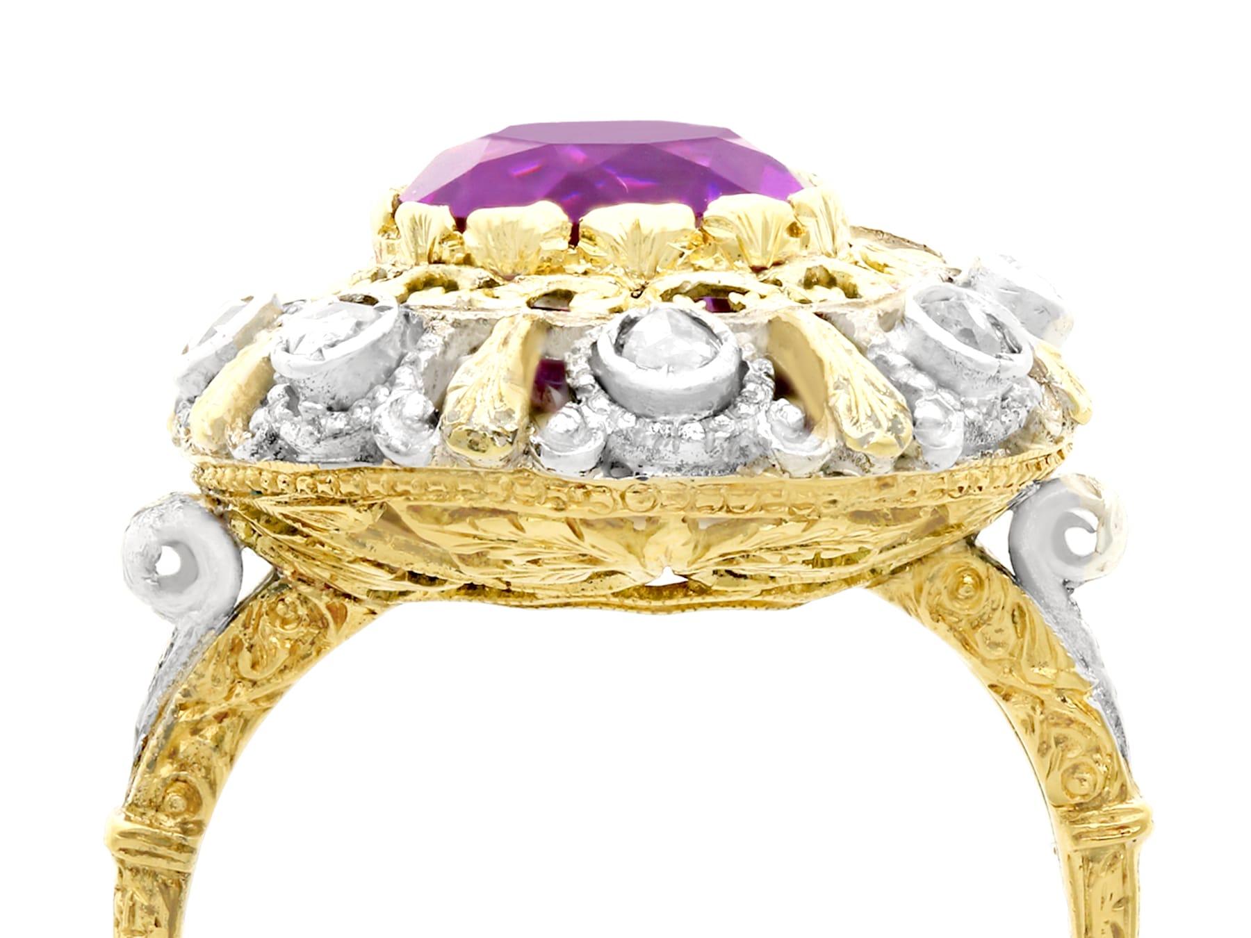 A stunning antique 5.92 carat amethyst and 0.32 carat diamond, 18 karat yellow gold and silver set dress ring; part of our diverse antique jewelry and estate jewelry collections.

This stunning, fine and impressive antique amethyst ring has been