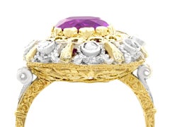 Antique 5.92 Carat Amethyst and Diamond Yellow Gold Silver Set Cocktail Ring